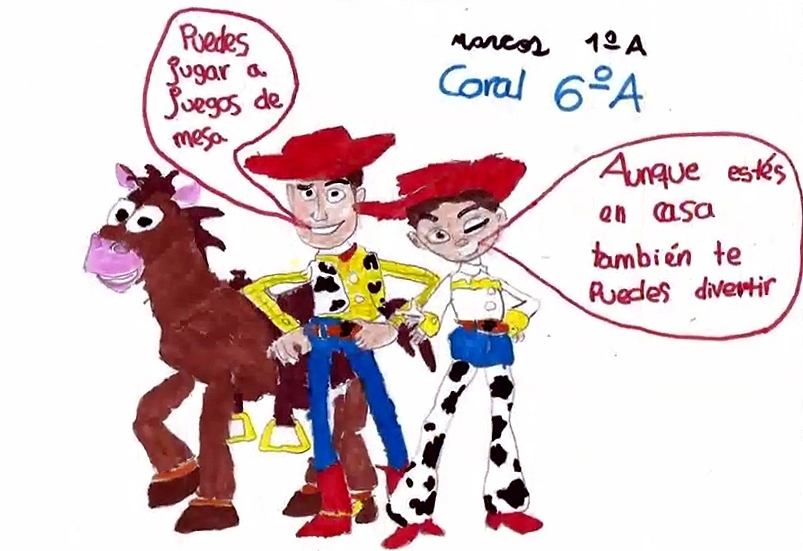 Marcos y Coral realizaron este dibujo de Toy Story. 