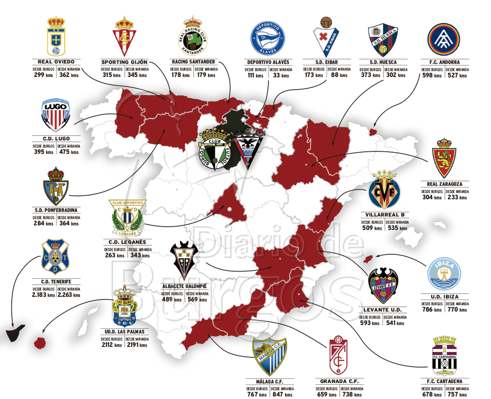 El nuevo mapa de la Segunda División: Burgos CF y CD Mirandés ya conocen a  todos sus rivales | Noticias Diario de Burgos