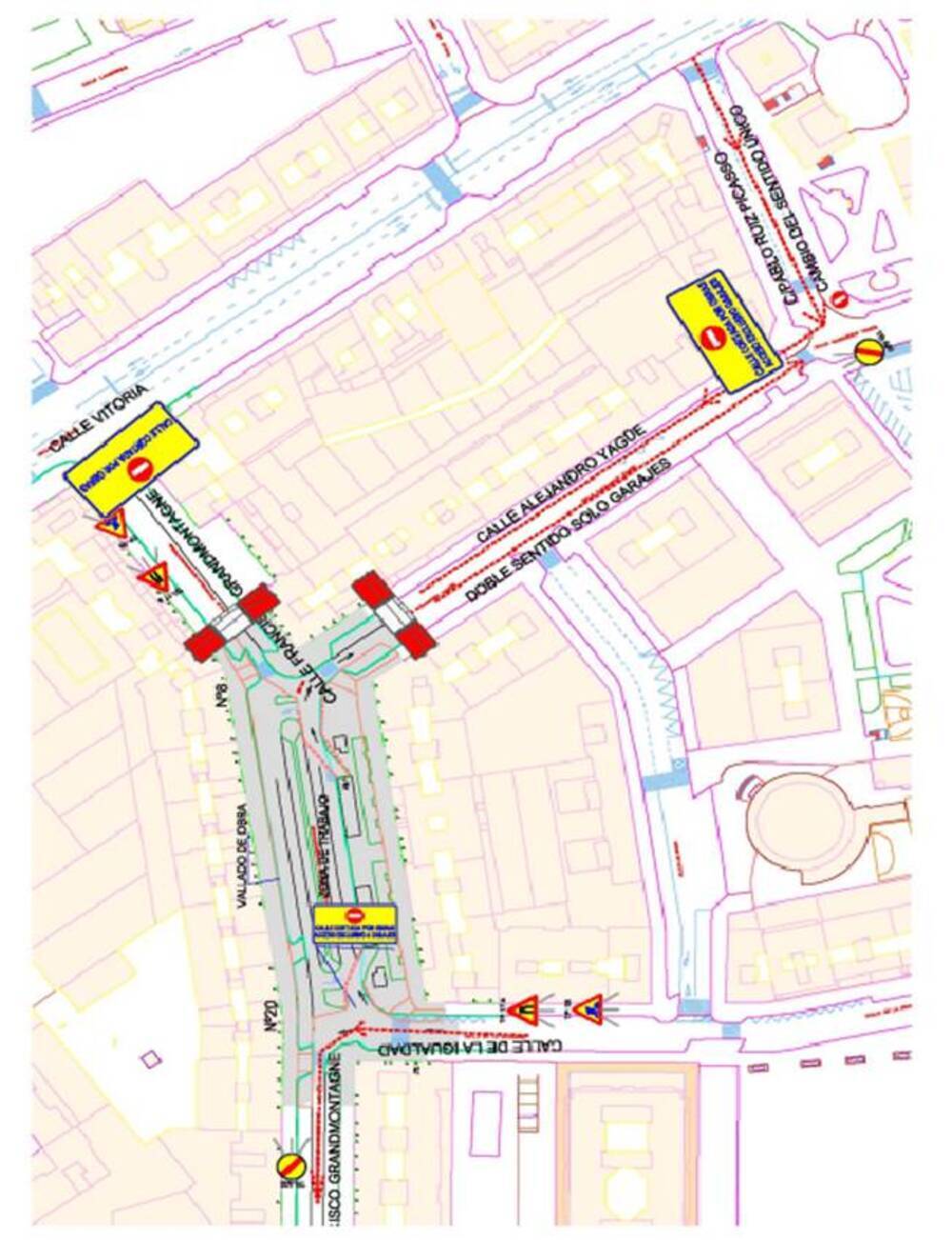 Información de los cortes de calles por la obra de Francisco Grandmontagne.