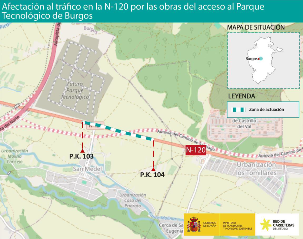 Cortes en la N-120 por las obras de acceso al Tecnológico