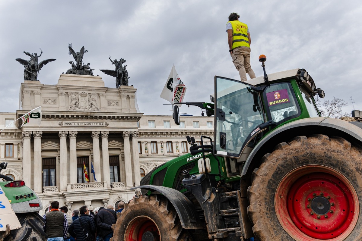 El campo burgalés se hace oír en Madrid.  / CARLOS LUJÁN (EUROPA PRESS)