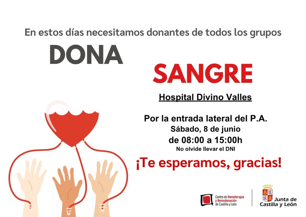 Donación urgente de sangre este sábado en el Divino Valles