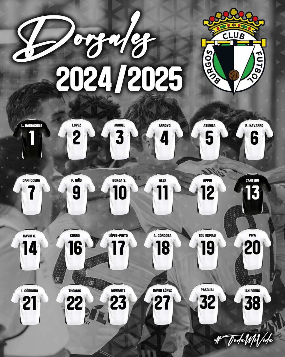 Dorsales del Burgos CF para la temporada 2024-2025.