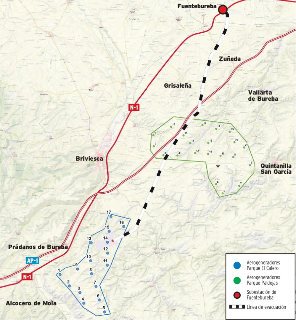 Las promotoras proyectan situarlos en terrenos de Briviesca, Carrias, Prádanos, Alcocero de Mola, Valle de Oca, Vallarta y Quintanilla San García. Se suman a otros 68 aerogeneradores planteados en el entorno.