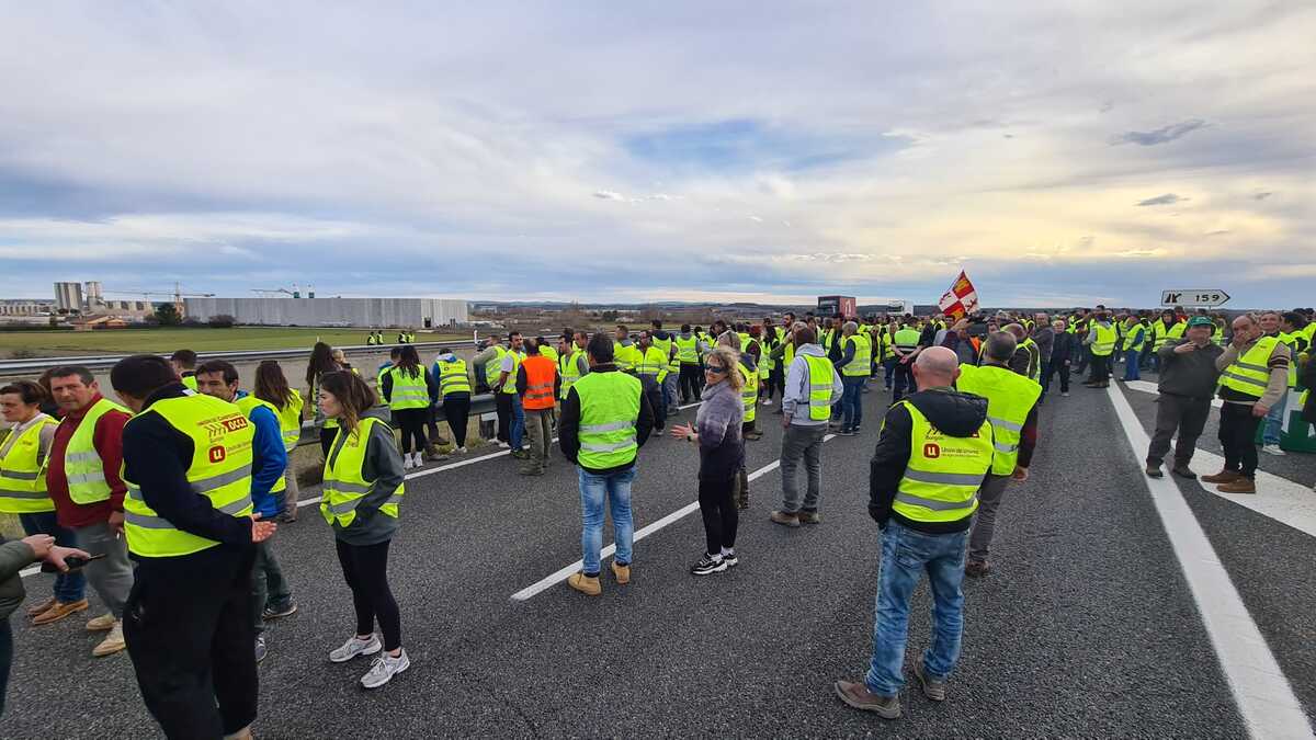 Decenas de agricultores ribereños cortan la A-1 en sentido Madrid a la altura de Aranda.  / I.M.L.