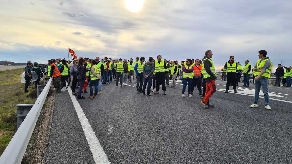 Decenas de agricultores ribereños cortan la A-1 en sentido Madrid a la altura de Aranda.  / I.M.L.