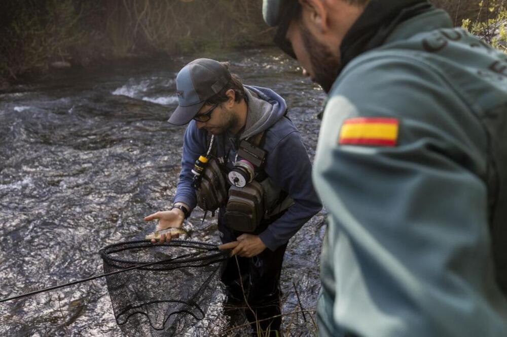 El control del tamaño de los peces y las artes de pesca es exhaustivo a pie de río.