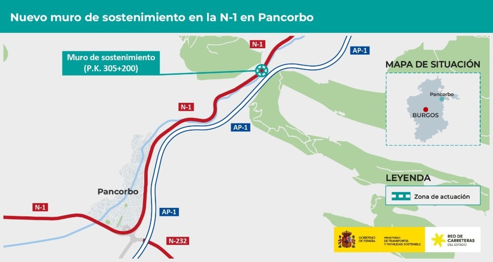 Nuevo muro de sostenimiento de la N-1 en Pancorbo.