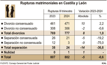 Las demandas de separación se mantienen en CyL con 802