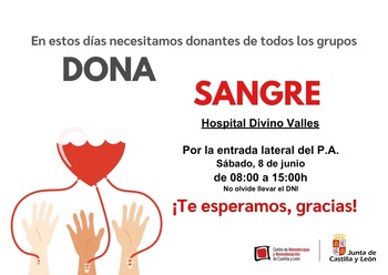 Donación urgente de sangre este sábado en el Divino Valles