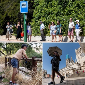 Abanicos, paraguas y hasta informes del médico ante el calor